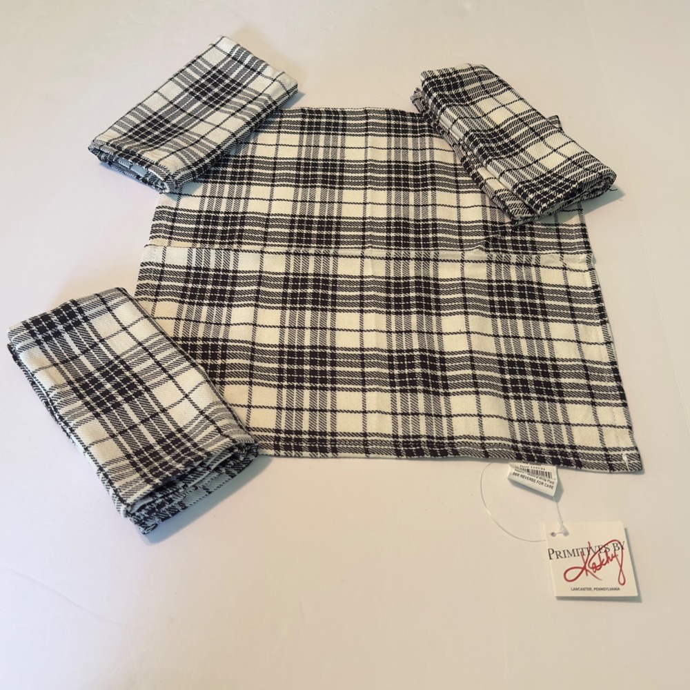 Primitives by Kathy Black White Plaid Cotton Napkins Set of 4 Farmhouse Decor